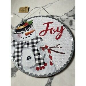 new Christmas Snowman Cardinal Wooden Round Sign Joy Wall Hanging art 13"